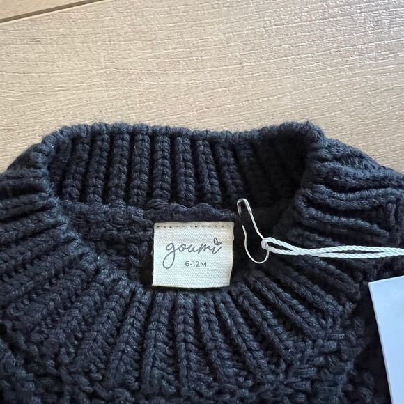 NWT Goumi Kids Shadow Chunky Knit Baby Sweater SZ 6-12mo Black Pullover Organic - Picture 2 of 3
